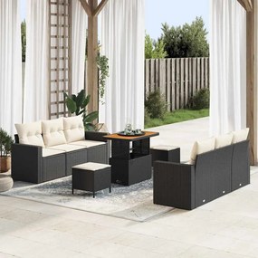vidaXL Conjunto de Sofá de Jardim com almofada 9 pcs Preto e creme