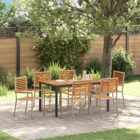 Conjunto de Jantar para Jardim vidaXL 7 Peças de Rattan Poliéster Bege Acácia
