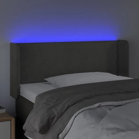 Cabeceira cama c/ luzes LED veludo 103x16x78/88 cm cinza-escuro