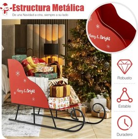 Cesto de Natal em Metal desenho Trenó de Natal para Presentes do Pai Natal Carrinho Trenó Decoração de Natal para Casa Vermelho
