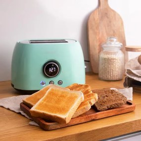 Torradeira Digital ClassicToast 8000 Blue Double. 800 W, 2 fendas extralargas para 2 torradas, Ecrã digital, 3 funções, Suporte superior, Desing retro