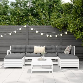 7 pcs conjunto de sofás para jardim pinho maciço branco