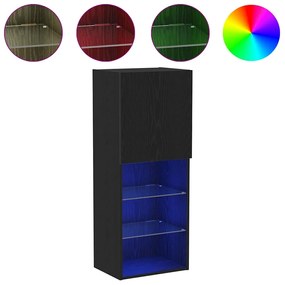 Armário de TV vidaXL com Luzes LED Carvalho Preto 40,5x30x102 cm