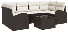 Conjunto de Sofá de Jardim vidaXL de 7 Peças com Almofadas Castanho Po