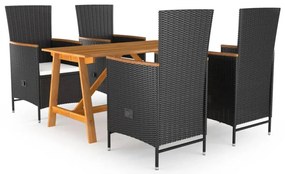 5 pcs conjunto de jantar para jardim preto
