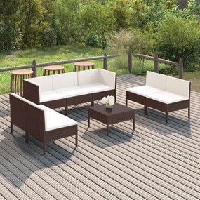 vidaXL 8 pcs conjunto lounge jardim c/ almofadões vime PE castanho