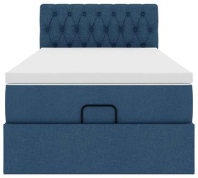 Cama Otomana com Colchão &amp; LEDs Tecido Azul 90x200 cm