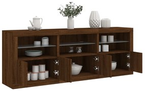 Aparador com luzes LED 181,5x37x67 cm carvalho castanho