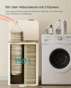 Cesto da roupa suja com tampa e saco removível 52 x 38,5 x 75 cm, 150 L, branco creme