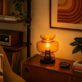 Candeeiro de Mesa Retro Preto com Vidro Laranja - Denise