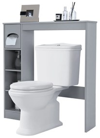 Armário de Casa de banho Sob a Sanita economiza espaço para o banheiro com almofadas ajustáveis ​​e almofada de suporte para rolo de papel higiênico 75,5x19,5x81,5cm Cinzento