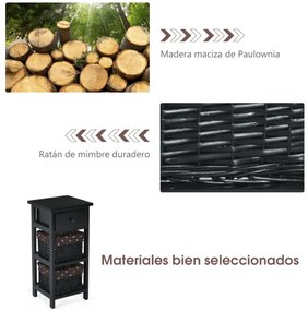 Conjunto de 2 mesas de cabeceira modernas com 1 gaveta e 2 caixas organizadoras para casa sala quarto  28 x 26 x 59,5 cm preto