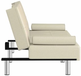 Sofá-cama com suporte para copos couro artificial cor creme
