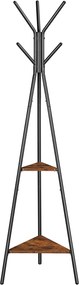 Cabide VASAGLE independente, suporte para cabides, cabideiro com 2 prateleiras, para roupas, chapéus, bolsas, estilo industrial, marrom rústico e preto RCR16BX