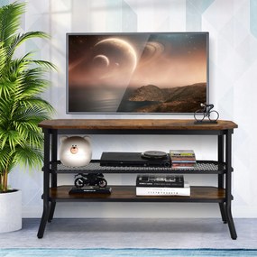 Móvel de TV industrial para TV até 46'' de 3 níveis Prateleira de entrada rústica Mesa 100 x 40 x 55,5 cm Castanho