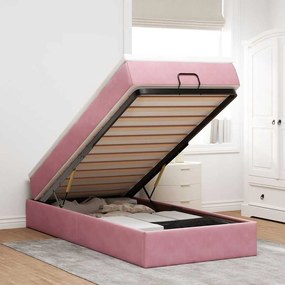 Estrutura de cama otomana com colchão rosa 90x200cm veludo