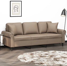 vidaXL Sofá 3 lug. c/ almofadas/almofadões couro artificial cappuccino