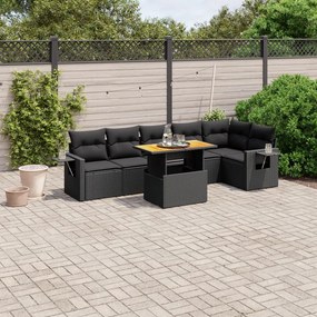 vidaXL 7 pcs conjunto de sofás p/ jardim c/ almofadões vime PE preto