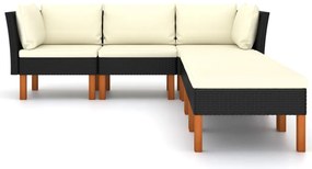 6 pcs conjunto lounge de jardim c/ almofadões vime PE preto