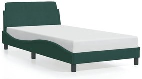 Estrutura de cama c/ cabeceira 100x200 cm veludo verde-escuro