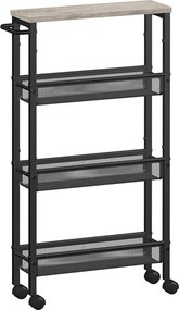Carrinho cozinha, casa de banho 13 x 45,4 x 77 cm com 4 níveis e pega preto greige-preto