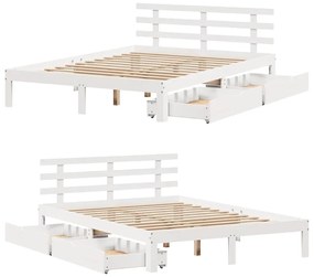 Estrutura de cama com gavetas 160x200 cm pinho maciço branco