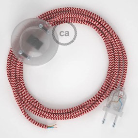 Cabo para candeeiro de chão, RZ09 ZigZag Vermelho Seda Artificial 3 m.  Escolha a cor da ficha e do interruptor. - Transparente