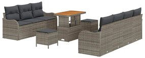 Conjunto de Sofás de Jardim de 10 Peças com Almofadas Cinza em Rattan