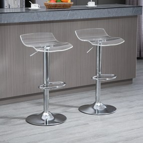 Conjunto de 2 bancos de bar com assento em acrílico e base em metal - giratórios a 360° - altura ajustável - transparentes