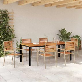 Conjunto de Jantar de 7 Peças vidaXL Jardim Bege Polyrattan Acácia