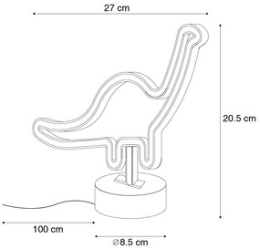 Candeeiro de mesa neon branco com LED incluído - Dinossauro Design