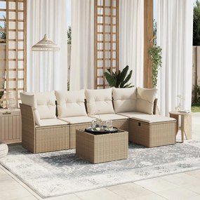 6 pcs conjunto de sofás p/ jardim com almofadões vime PE bege