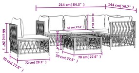 6 pcs conjunto lounge de jardim com almofadões aço antracite