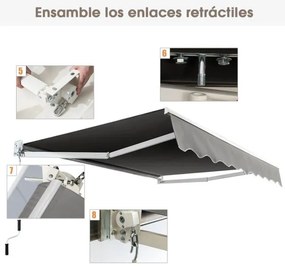 Toldo retrátil 245 x 200 cm com manivela manual para parede, porta, janela Cinzento