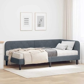 vidaXL Estrutura de Cama de Canto Cinza Escuro 90 x 200 cm Veludo