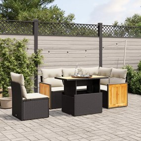 vidaXL 6 pcs conjunto sofás de jardim c/ almofadões vime PE preto