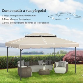Toldo de Substituição para Pérgola 400x300 (NÃO INCLUIDA)cm com Duplo Teto e 8 Orifícios de Drenagem Bege