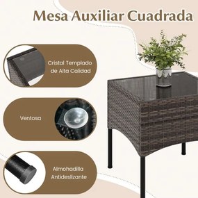 Conjunto de móveis jardim de vime de rattan de 3 peças com cadeiras almofadadas Mesa de centro de vidro temperado para varanda, pátio e pátio preto e