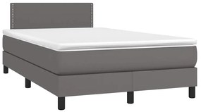 Cama box spring c/ colchão/LED 120x190cm couro artificial cinza