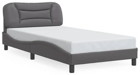 Estrutura de cama c/ luzes LED 100x200cm couro artificial cinza