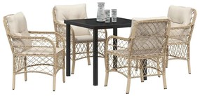 Conjunto de Jantar de 5 Peças para Jardim com Almofadas Bege Rattan Po