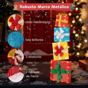 Conjunto de 4 caixas de presente de Natal empilháveis pré-iluminadas 120 cm Decoração natal com LED multicolorido