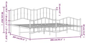 Estrutura de cama com cabeceira e pés 200x200 cm metal branco