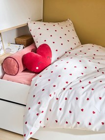 Conjunto capa de edredon + fronha de almofada para criança, com algodão reciclado, CORAÇÕES branco estampado