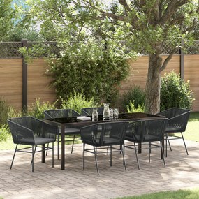 vidaXL Conjunto de Jantar de Jardim com 7 Peças e Almofadas Preto Rattan Poly