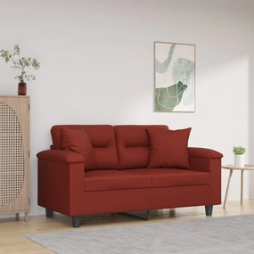 vidaXL Sofá 2 lug. c/ almofadas/almofadões couro artif. vermelho tinto