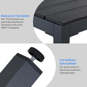 Conjunto de jardim Bern, 9 peças com 8 cadeiras e mesa 180 x 90 x 74 cm em alumínio e tampo WPC antracite e preto