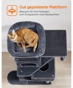 Arranhador para gatos com 2 plataformas e 2 cavernas 49 x 40 x 155 cm cinzento escuro