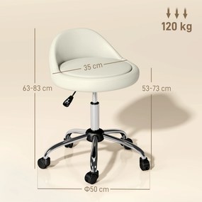 Banco com Rodas Banco Giratório com Altura Ajustável Cosmética Dentista Cabeleireiro Ø50x63-83 cm Branco