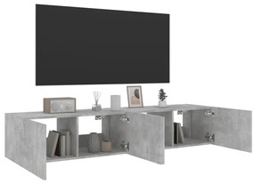 Móveis de parede para TV com luzes LED 2 pcs cinzento cimento